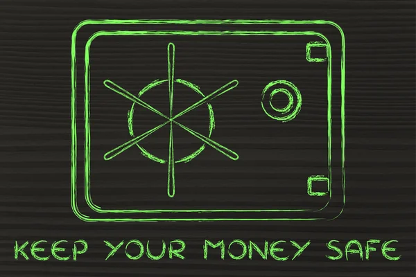 Illustration of a safe with text Keep your money safe
