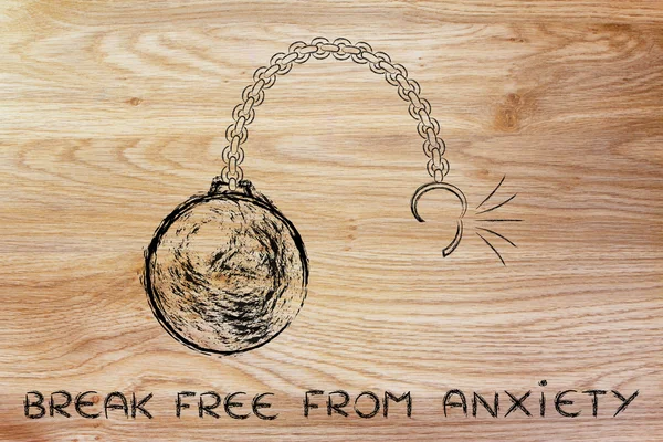 Broken chain with ball and text break free from anxiety