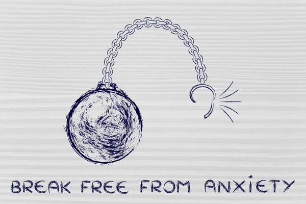 Broken chain with ball and text break free from anxiety