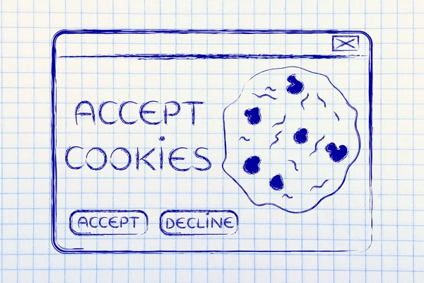Flat illustration of a funny pop-up about browser cookies