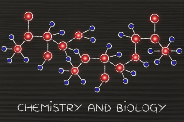 Molecule inspired illustration with text Chemistry and biology