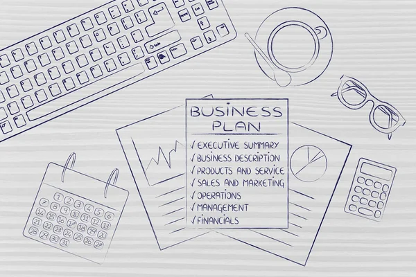 Detailed business plan & stats documents on office desk