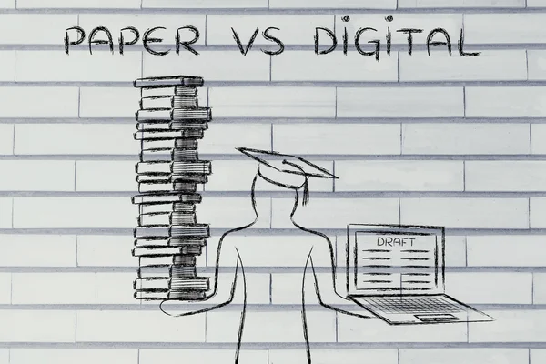 Paper vs Digital education concept