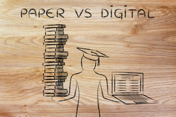 Paper vs Digital education concept