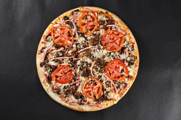 Hot tasty delicious rustic homemade american pizza with mushroom