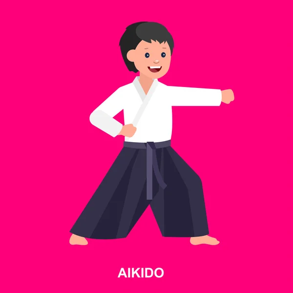 Cartoon kid wearing kimono, martial art