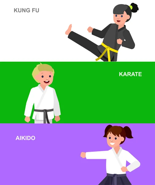 Cartoon kid wearing kimono, martial art