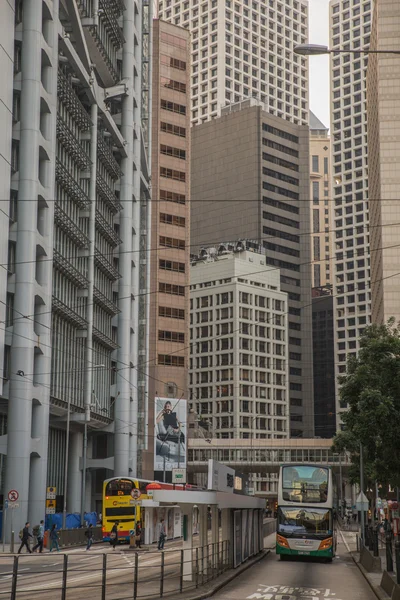 Street with modern architecture in China, Hong Kong. November 28, 2015.