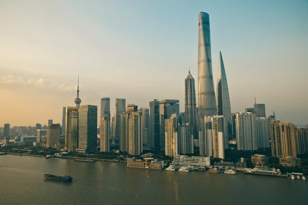 Panorama view of Shanghai city scape in sunset time.