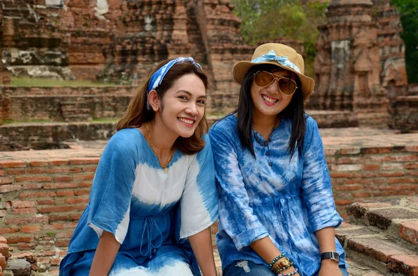 Thai women portrait at ancient building at Wat Mahathat