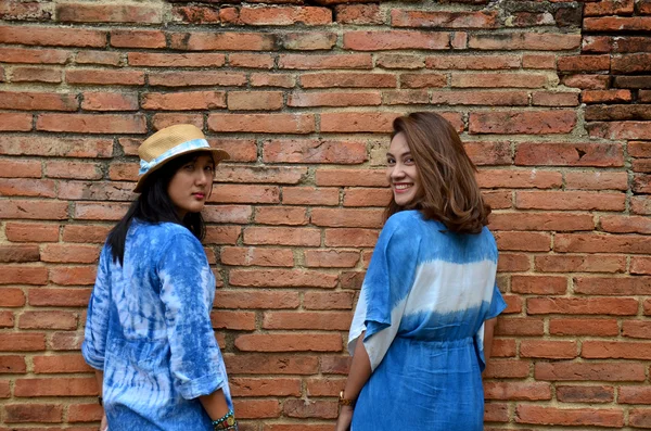 Thai women portrait at ancient building at Wat Mahathat