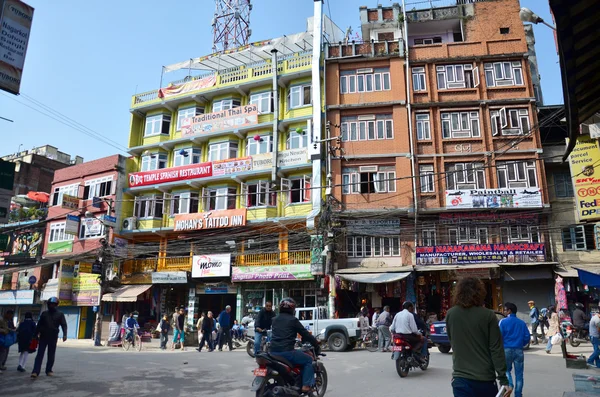 Building shop and Local people at the street in Thamel market