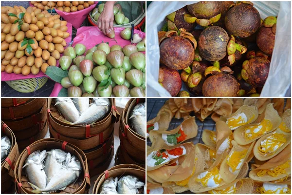 Thai food, fruits and fishes