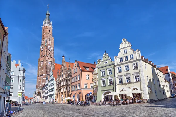 Colorful houses and Cathedral of St. Martin in Landshut