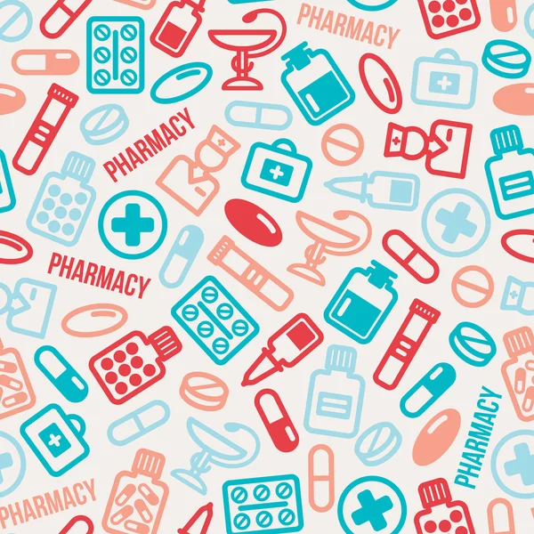 Seamless pattern of pills and capsules icons.