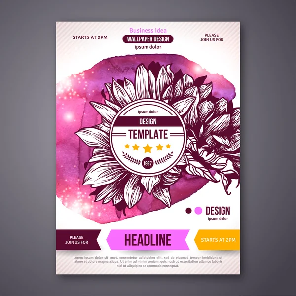 Business Poster or Flyer Template with watercolor paint background.