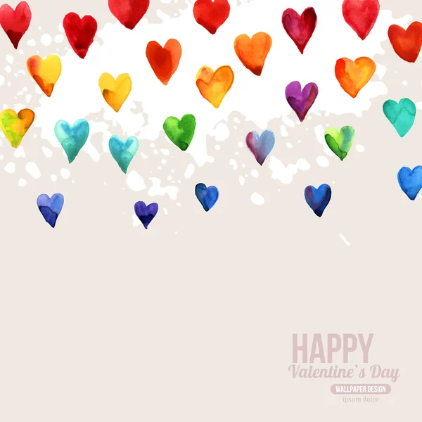 Rainbow Watercolor Happy Valentines Day Hearts.