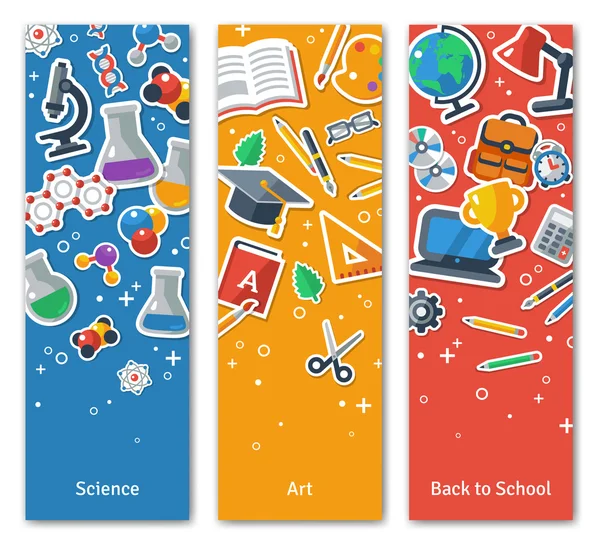 Back To School Vertical BannersSet With Flat Sticker Icons.
