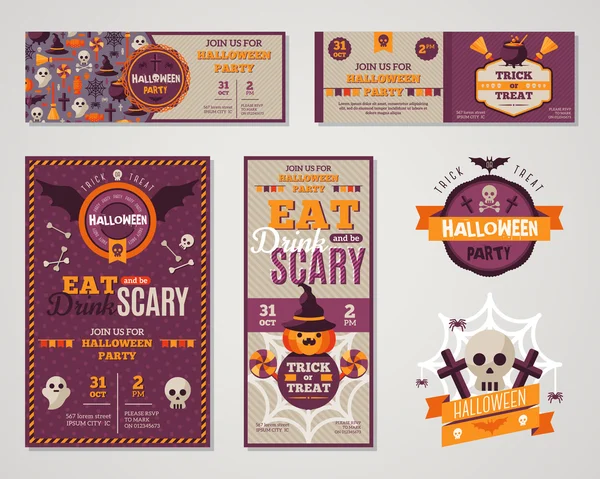 Set Of Happy Halloween Greeting Cards or Flyers.