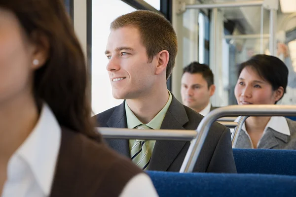 People rides on train