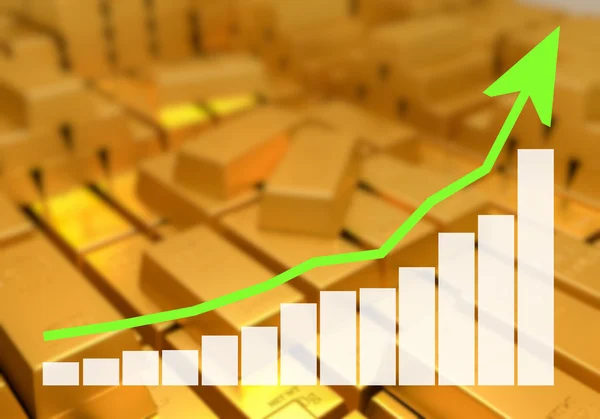 Gold investment concept. Illustration of growing bar chart.