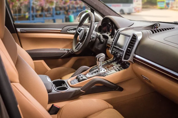 Luxury and modern brown car interior.