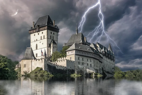 Haunted castle Karlstejn in storm