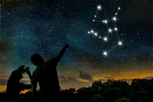 Hercules constellation on night sky. Astrology concept. Silhouet