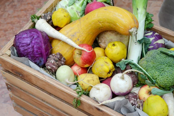 Market basket full of different fruit and vegetables