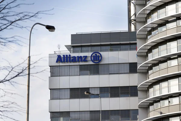 Financial and insurance group Allianz logo on the building of the Czech Allianz headquarters