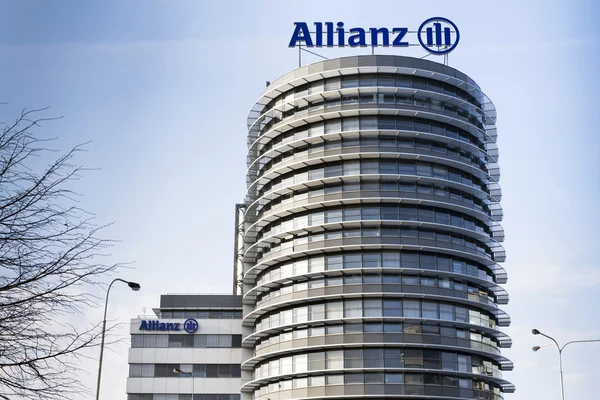 Financial and insurance group Allianz logo on the building of the Czech Allianz headquarters