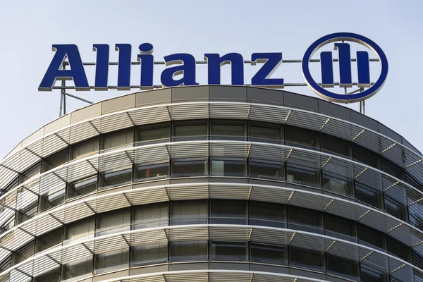 Financial and insurance group Allianz logo on the building of the Czech Allianz headquarters