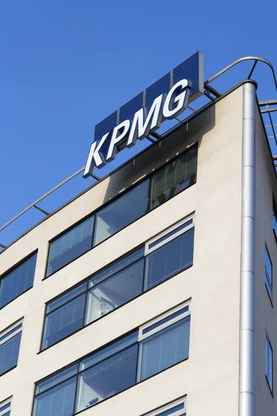 Professional service company KPMG logo on the building of the Czech headquarters