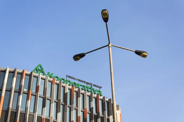 Kooperativa - Vienna Insurance group logo on the Main Point Karlin building of the Czech headquarters on March 31, 2016 in Prague, Czech republic.