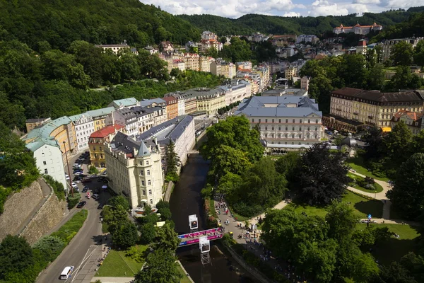People walk on streets during Karlovy Vary international film festival on July 3, 2016 in Karlovy Vary, Czech republic.