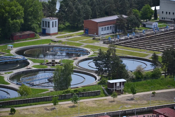 Aerial view of sewage water treatment plant