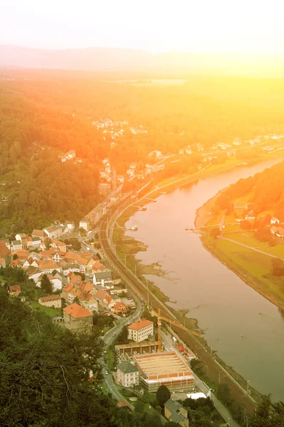 Village with houses near the river