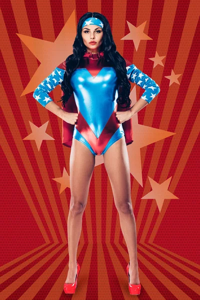 Young woman in superhero costume