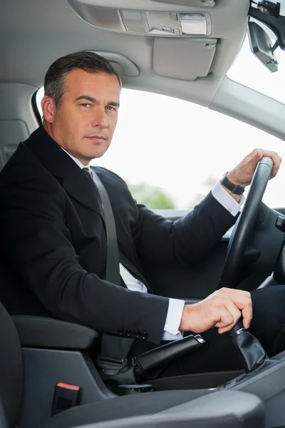 Mature businessman driving car