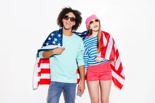 Сouple covering with American flag