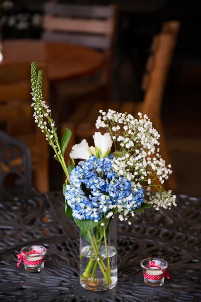 Blue and White Flowers at Wedding Reception