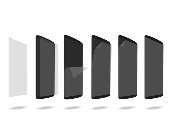黑色智能手机屏幕设置不同角度保护膜 - 图库矢