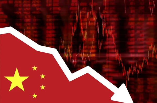 Stock exchange loss red screen with flag of China