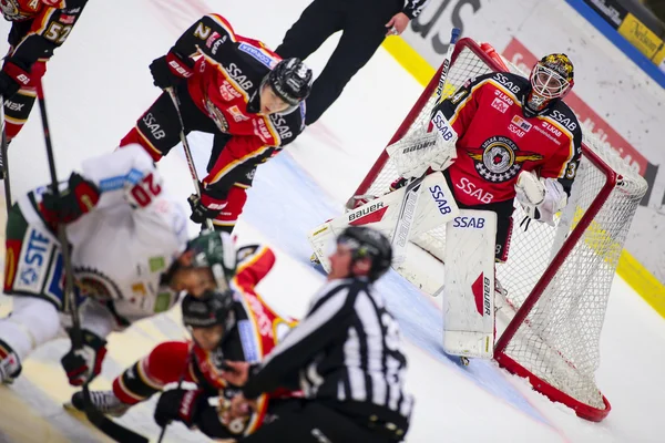 Lulea, Sweden - March 18, 2015. Joel Lassinantti (34 Lulea Hockey) during the Swedish Hockey League-game, between Lulea Hockey and Frolunda Indians.