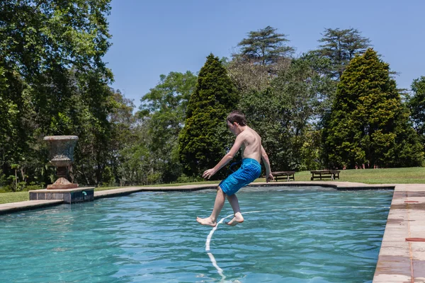 Boy Jumping Diving Pool Summer