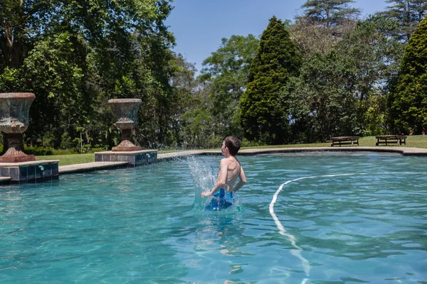 Boy Jumping Diving Pool Summer