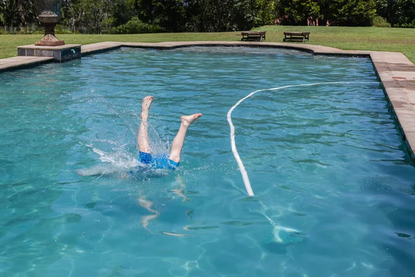 Boy Jumping Diving Pool Summer