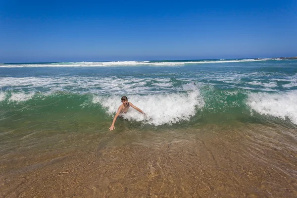 Boy Swim Shore Break Wave