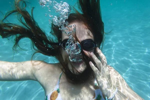 Girl Underwater Bubbles