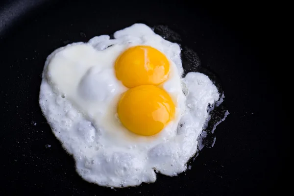 Egg with two yolks in pan